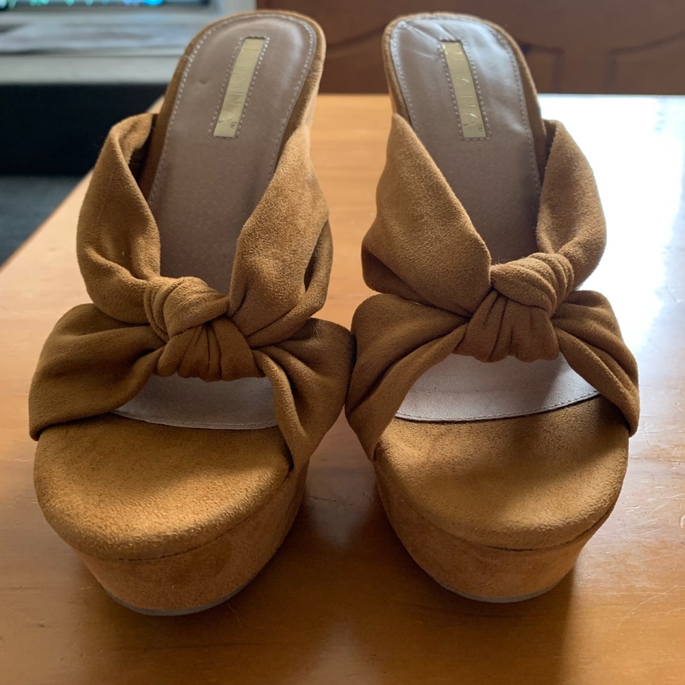 Suede, Caramel-Taupe Wedges.